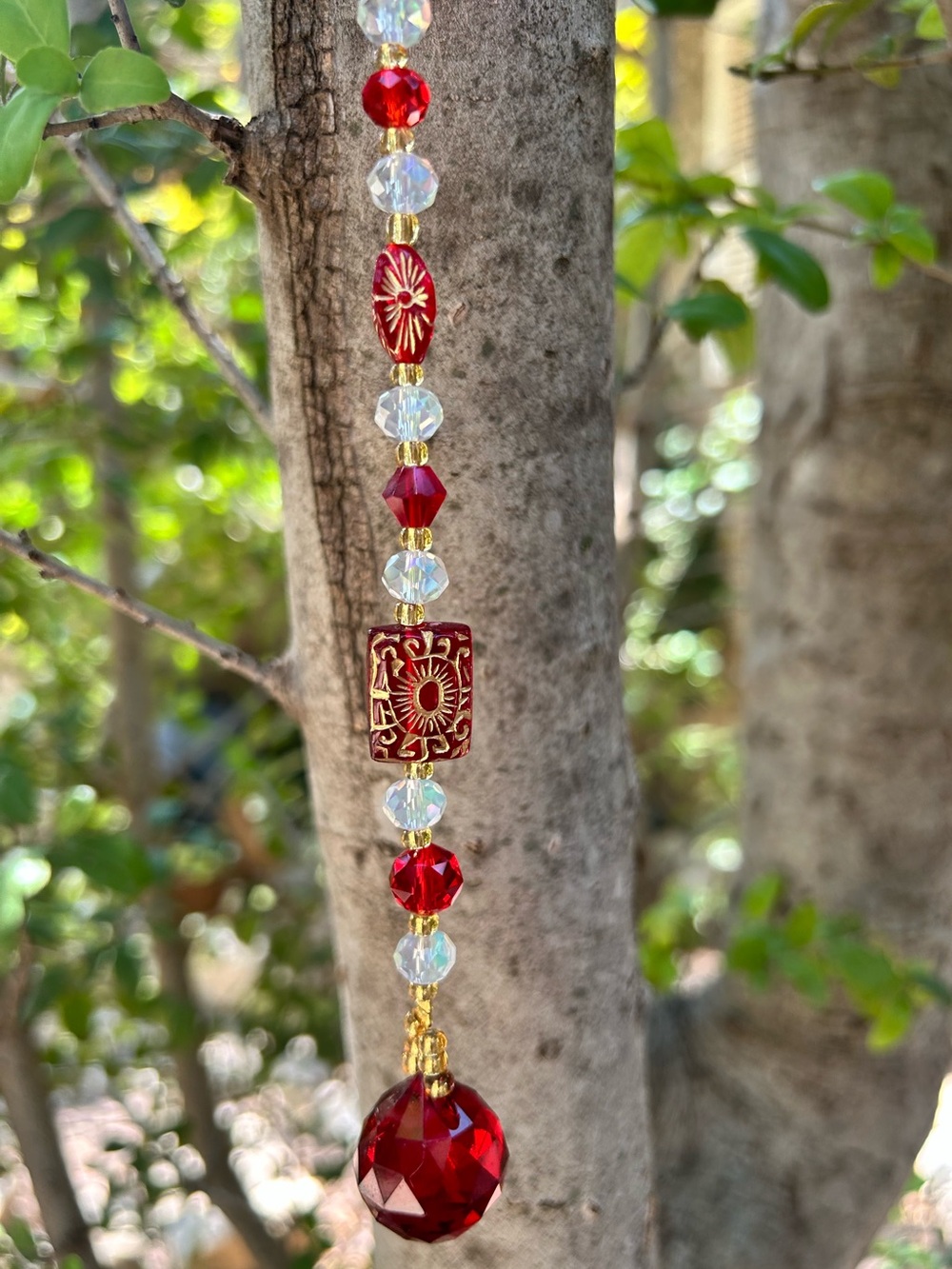 11.75” red crystal beaded suncatcher sun charm decor